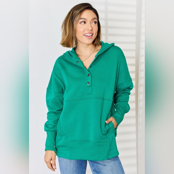 Zenana Half Snap Long Sleeve Hoodie - Picture 5 of 6